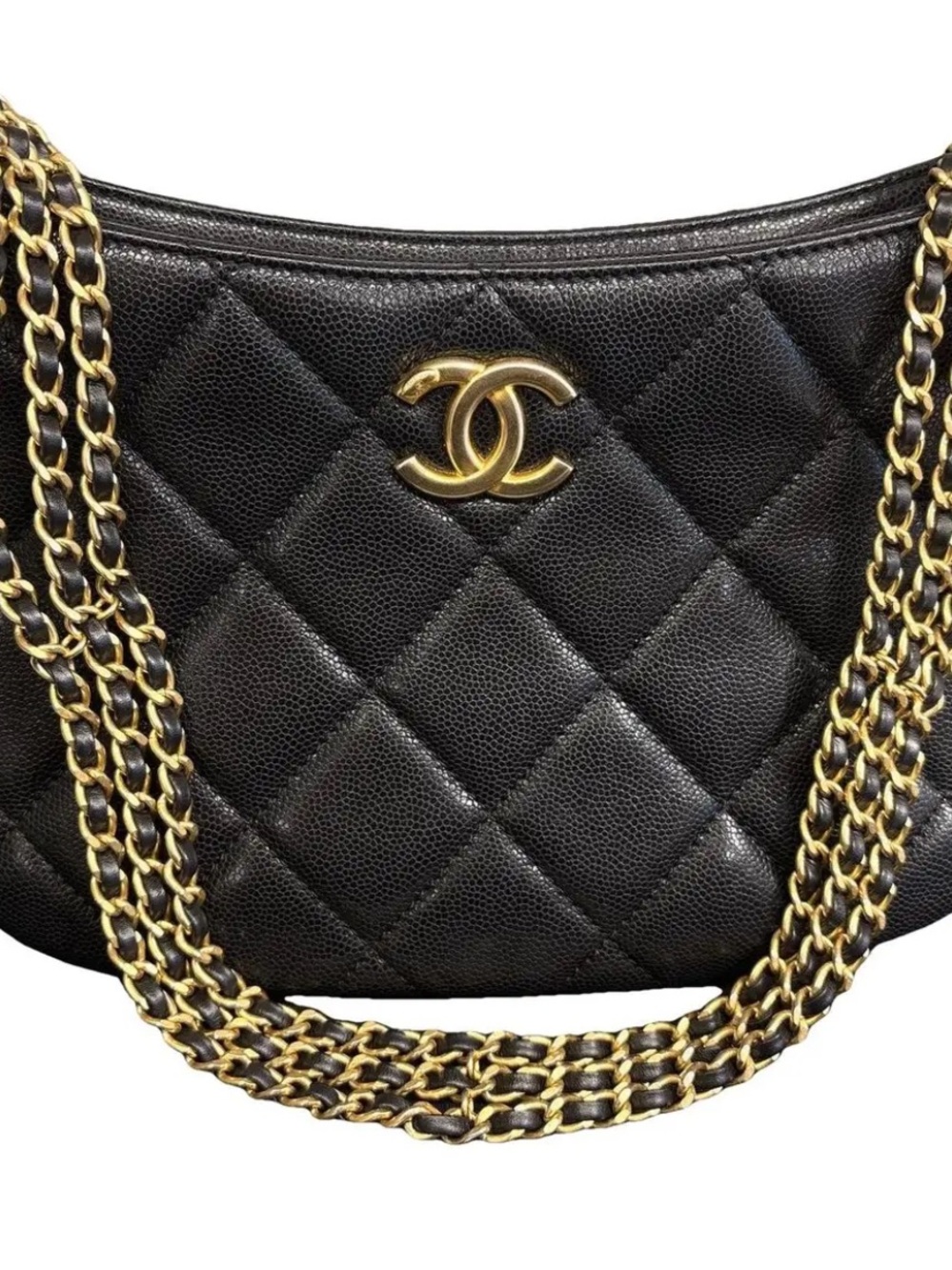 CHANEL Black Quilted Shoulder Bag with Gold Chain
